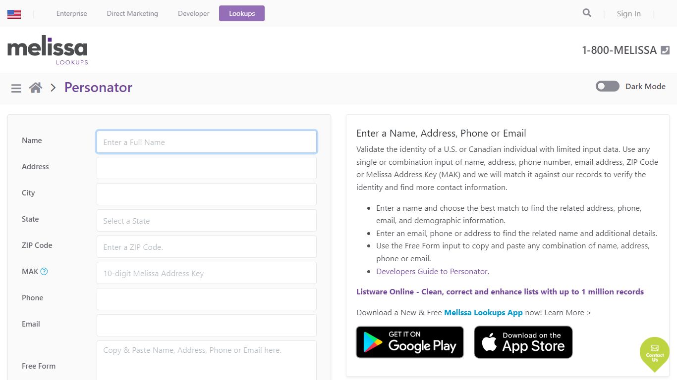 Personator - Identity Validation Tool | Melissa Lookups